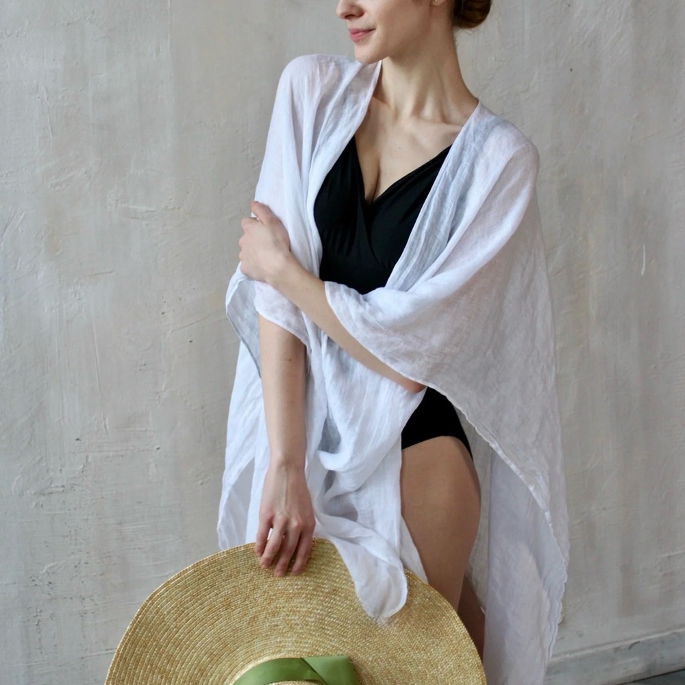 White Linen Coverup Shawl